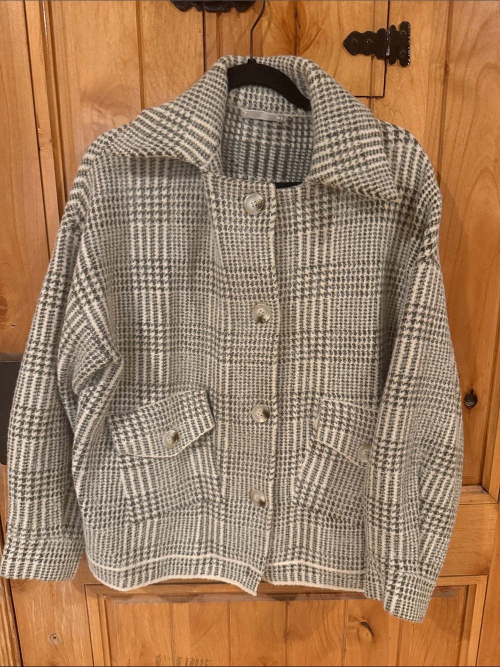 Sage The Label Lola Olive & Cream Plaid stretch Button-Front Women's Jacket